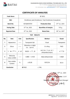 Gel de elastômero de silicone livre de voláteis com alto brilho e toque sedoso para base de longa duração